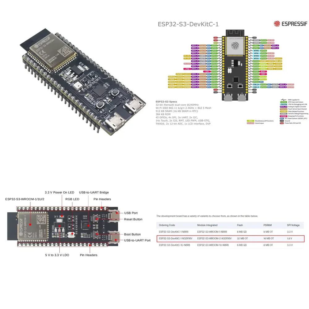 Esp32 S3 - Papan Pengembangan Espressif ESP32-S3-DevKitC-1, dilengkapi dengan