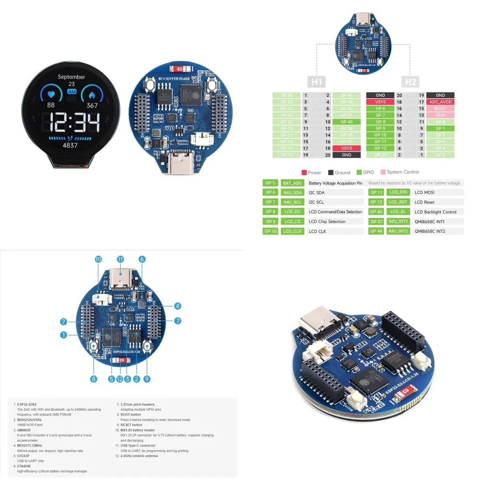 Esp32 S3 - Papan pengembangan LCD ESP32-S3 1,28 inci